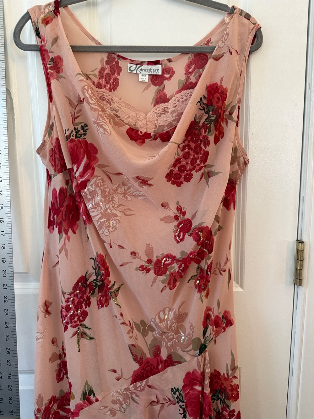 Dress Barn Blush Pink Floral Asymmetrical Cowl Neck Dress - Picture 6 of 6